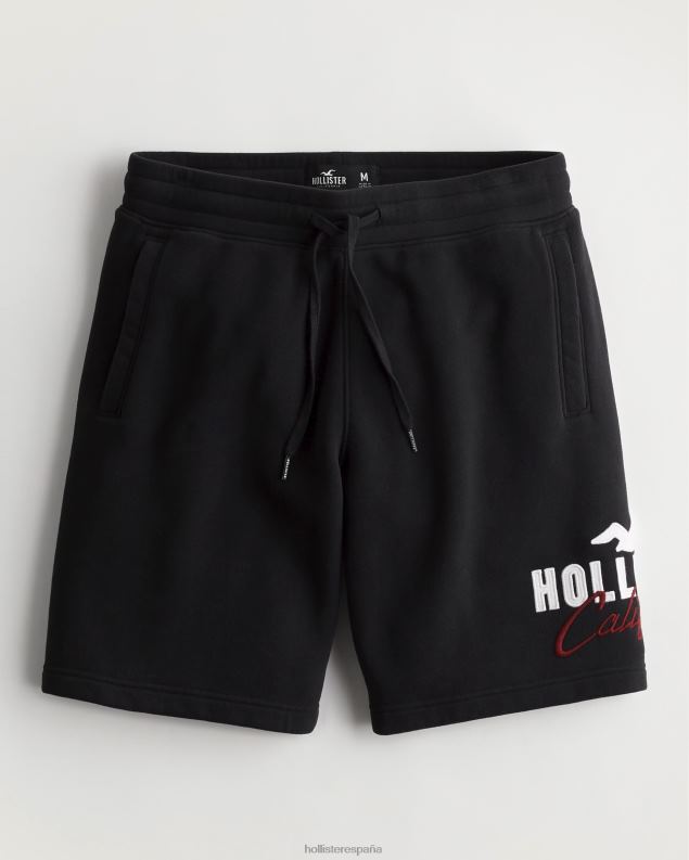 fondos hombres negro shorts de polar con logo gráfico 9'' Hollister 0R4JP1239
